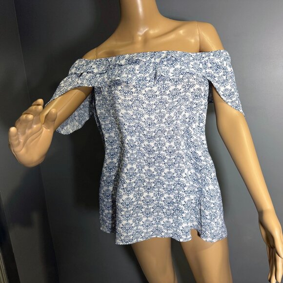 Blue & White Off-Shoulder Ruffle Top - Picture 4 of 6